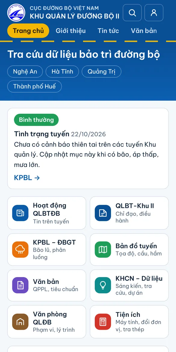 Trang QLBTK2 trên màn hình điện thoại